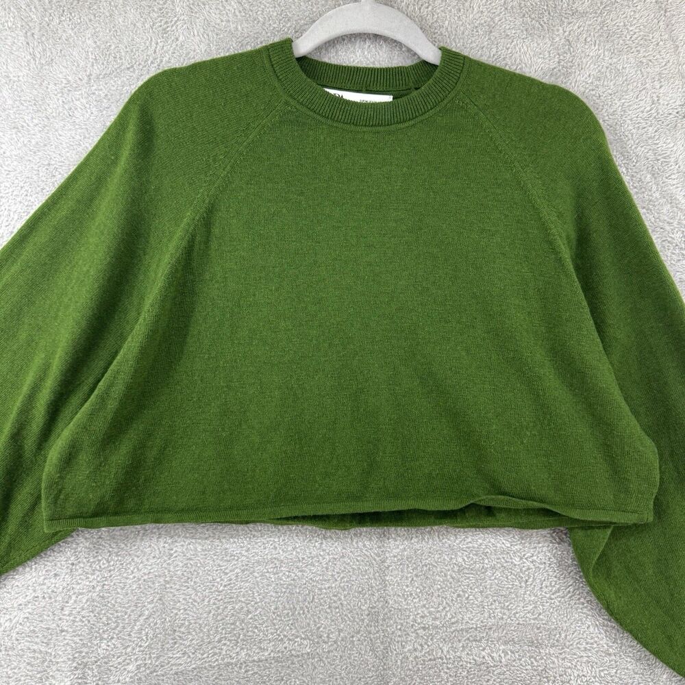 Zara Sweater Women M Green Knit Cropped Crew Neck Long Bishop Sleeve Relax Fit - Picture 3 of 9